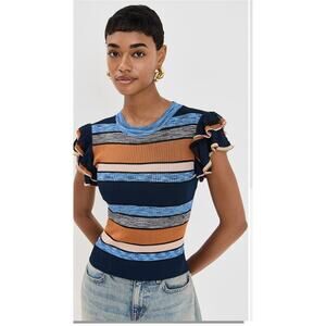 Ulla Johnson Cecile Metallic Ruffle Sleeve Top in Adriatic S